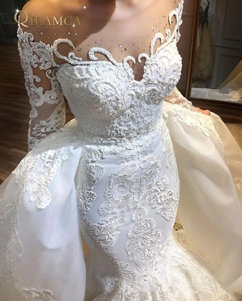2019 Newest Sheer Neck Long Sleeve Mermaid Wedding Dress Bridal