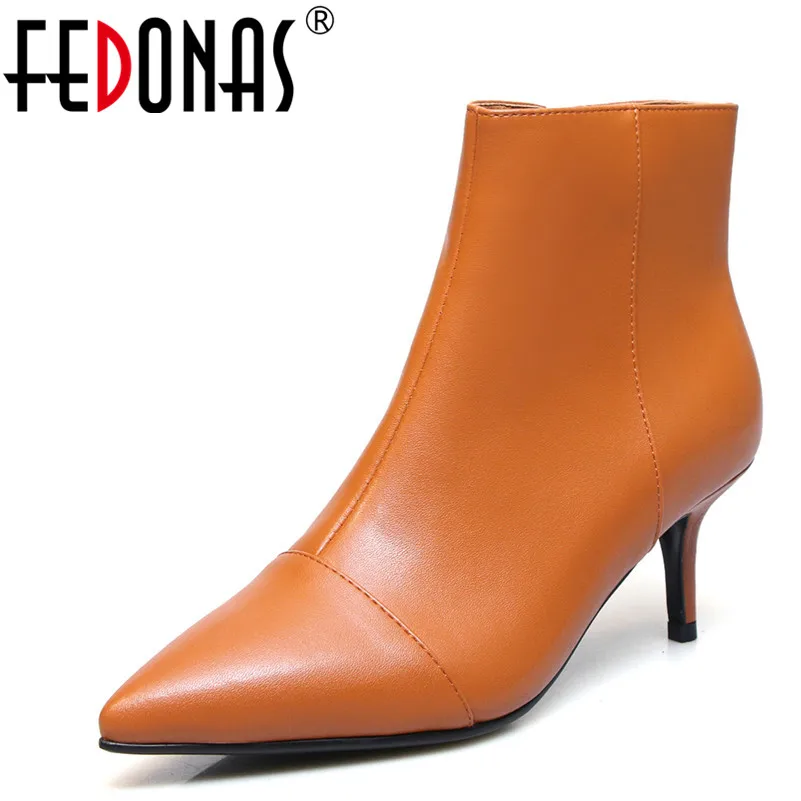 

FEDONAS 1Fashion Women Ankle Boots Genuine Leather Autumn Winter Warm High Heels Shoes Woman Office Career Zipper Basic Boots