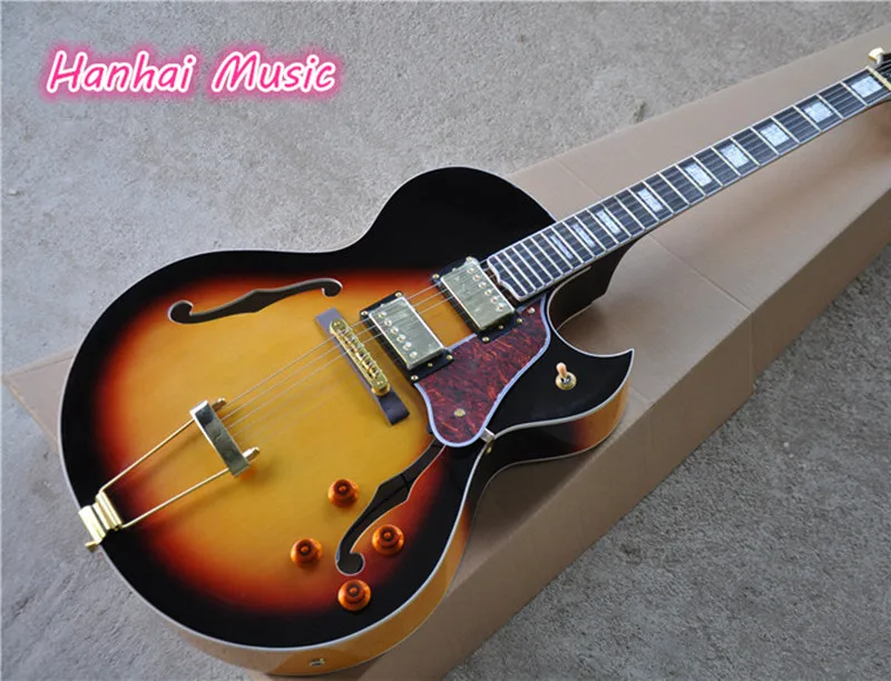 

6-String Electric Guitar,Semi-hollow Maple Body,Gold Hardware,Flame Maple Veneer Back ,White Binding and can be Customized