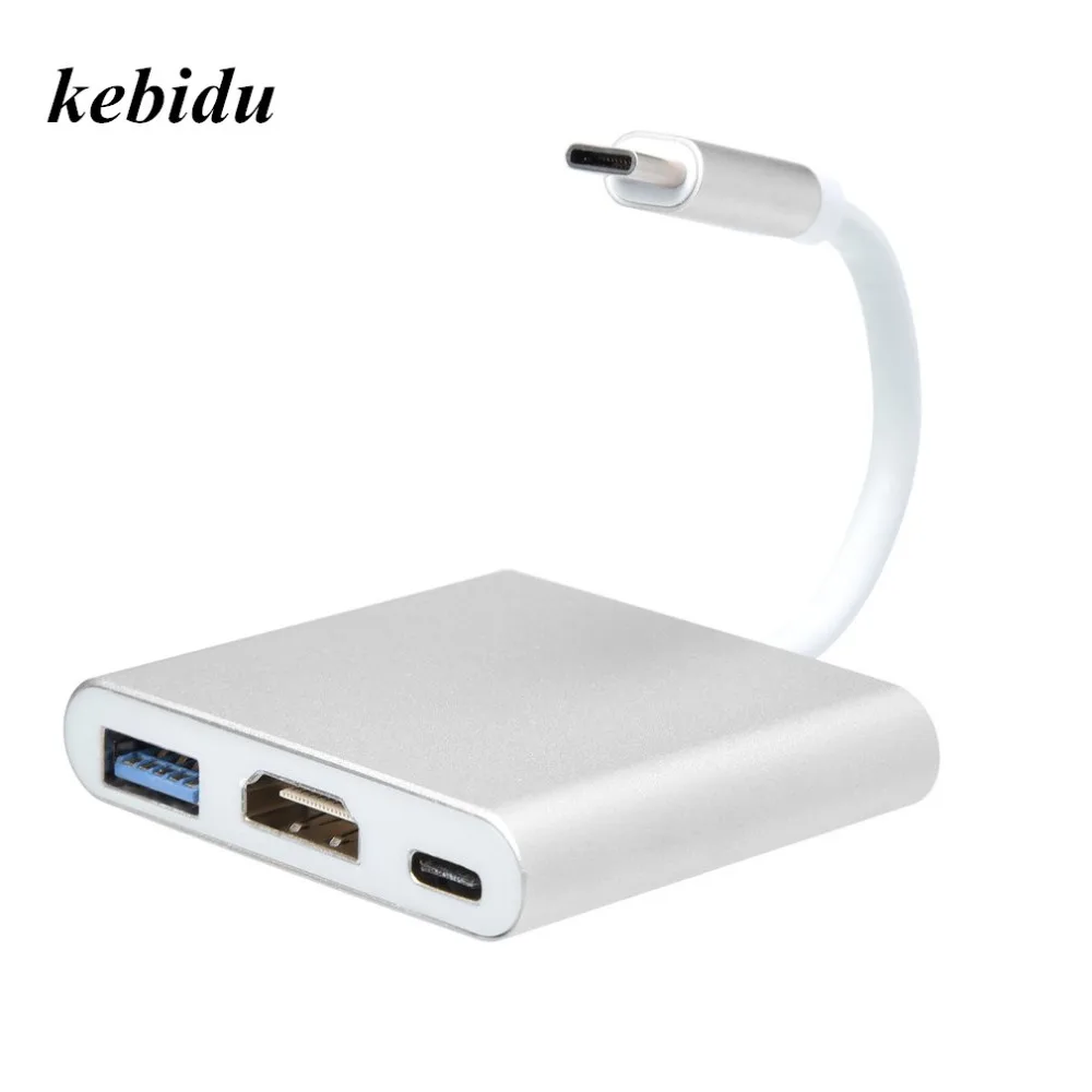 Kebidu Тип C USB 3,1 к USB-C 4 K HDMI USB3.0 адаптер 3in1 концентратор для Apple Macbook USB 3,1 Тип C HDMI Адаптер HUB