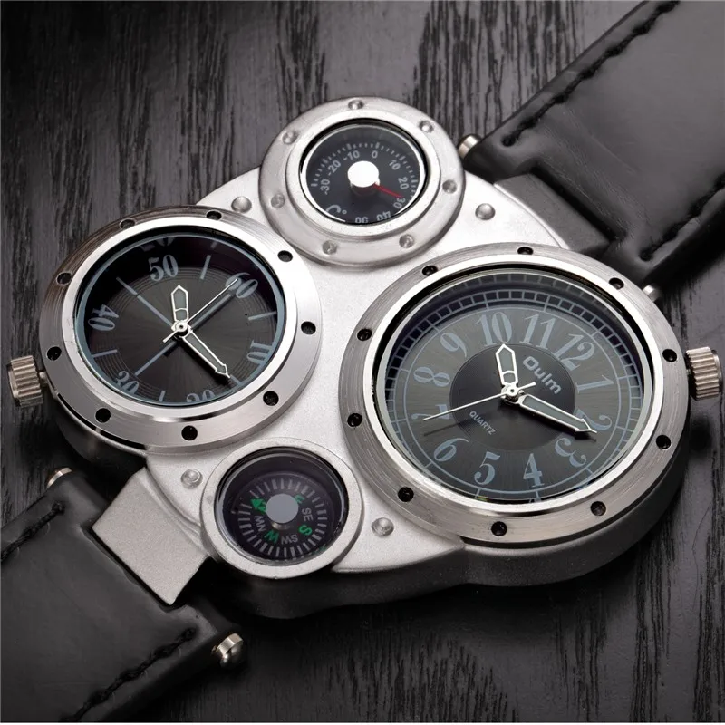 Oulm повседневные кожаные спортивные часы мужские роскошные брендовые уникальные дизайнерские военные часы мужские кварцевые наручные часы erkek kol saati