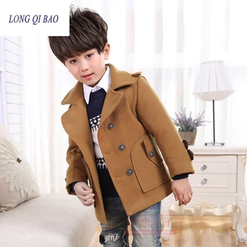 

High quality New Boys Winter Coat Fashion Double Breasted Solid Navy Wine Red Kids Wool Coats Jacket Boys Children Outerwear