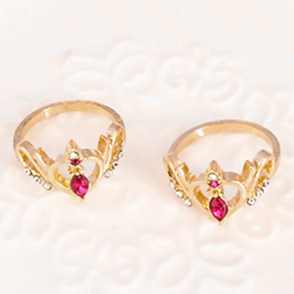 

Moon Ring Crown Hollow Sweet Heart Rings Jewelry Cosplay Prop Accessories 1PC