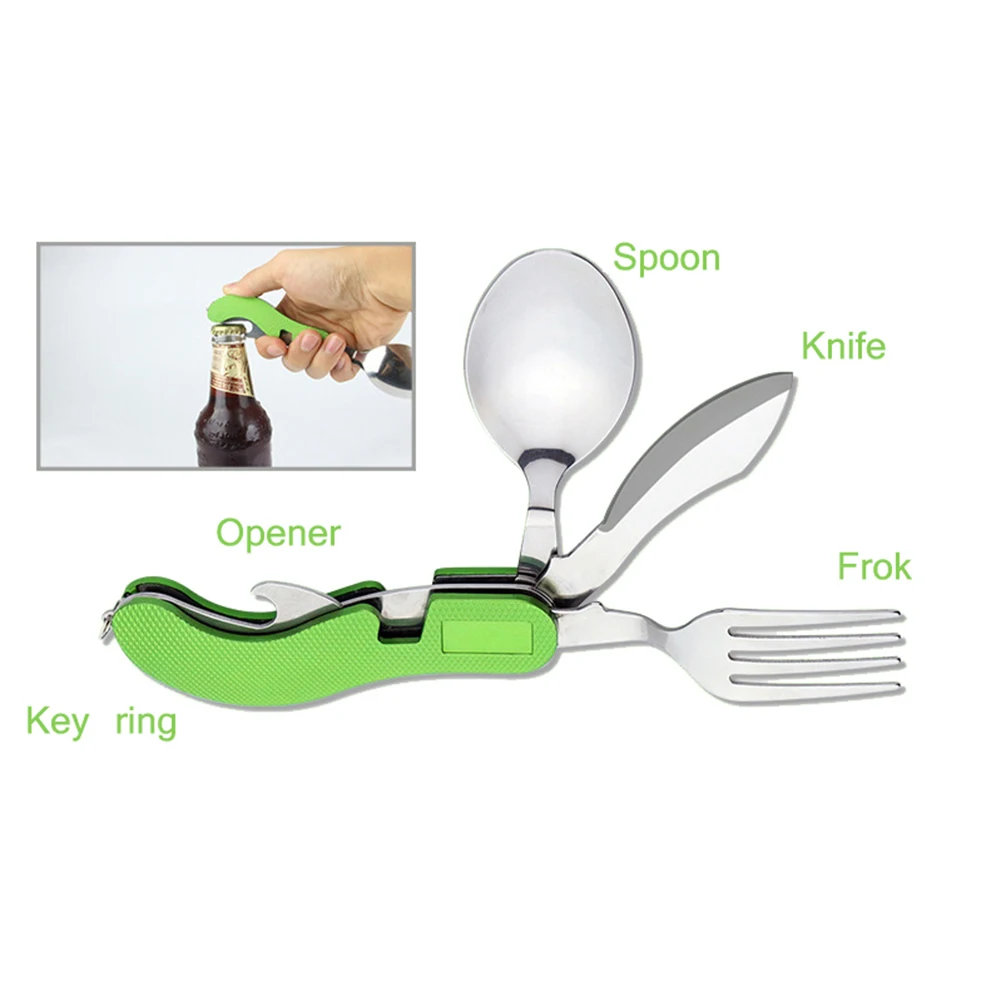 3 in1 de Múltiples Funciones Herramienta Plegable Tenedor Cuchara Conjunto de Acero Inoxidable Cubiertos Vajilla Portable Al Aire Libre de Picnic Viajes de Campamento