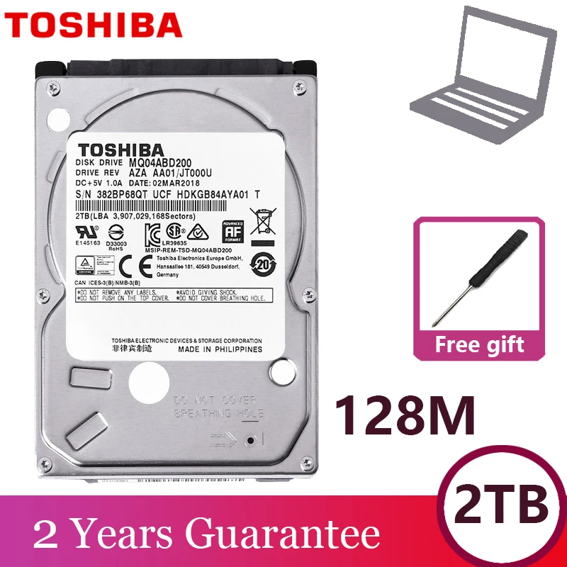 

TOSHIBA Laptop Hard Drive Disk 2000G 2T Internal HDD HD 2.5" 5400 RPM 128M Cache 9.5mm SATA3 MQ04ABD200 Original for Notebook