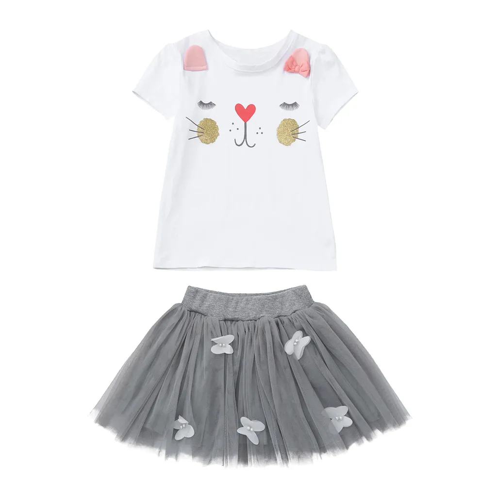 

2pcs Infant Baby Girl Kid Cartoon Rabbit Bunny Tops T Shirt+Lace Skirt Summer Outfits clothes 2019 Children's Sets Dropshipping