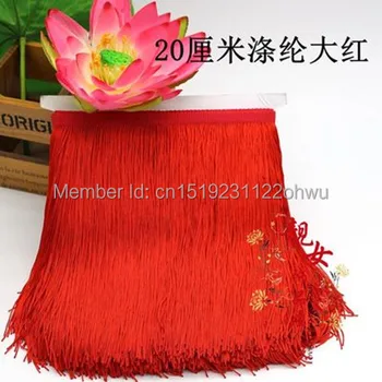 

10 meters 20 CM long red tassel border polyester lace bow tie Latin skirt stage