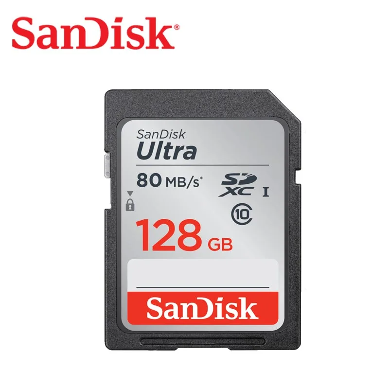 Двойной флеш-накопитель SanDisk Ultra карты памяти SD 128 Гб 64 ГБ 32 ГБ оперативной памяти, 16 Гб встроенной памяти, 80 МБ/с. карт SD карта SDXC Class10 C10 V30 в формате 4K UHD, для Камера SD карты - Емкость: 80M