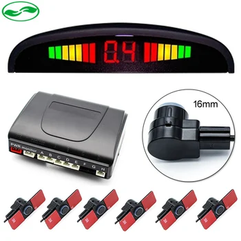 

16mm Original Flat Parking Sensors, Car LED Parking Sensor Front Rear 6 Sensors For All Cars Reverse Radar Monitor System