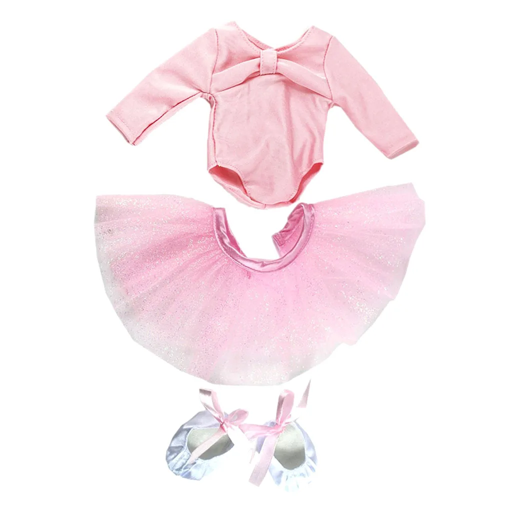 Skinny Ballet Dance Suit Skirt Dress Shoes for   18 inch Dolls Accessories Gilrs Toy Pink