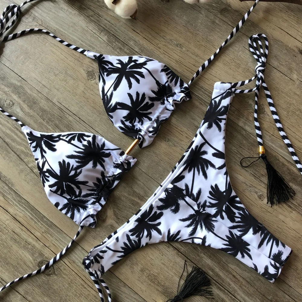 

Bathing Suit Swimsuit Bikini Set Tankini Swimwear Bandage Beachwear Retro Vintage Brazilian Sexy Floral Print Women Mini