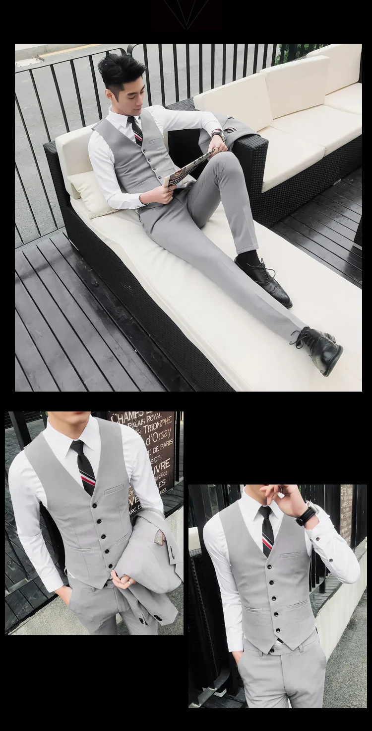 (Куртка + жилет + брюки) 2019 новый мужской модный бутик сплошной цвет официальный деловой костюм из трех предметов жених свадебное платье
