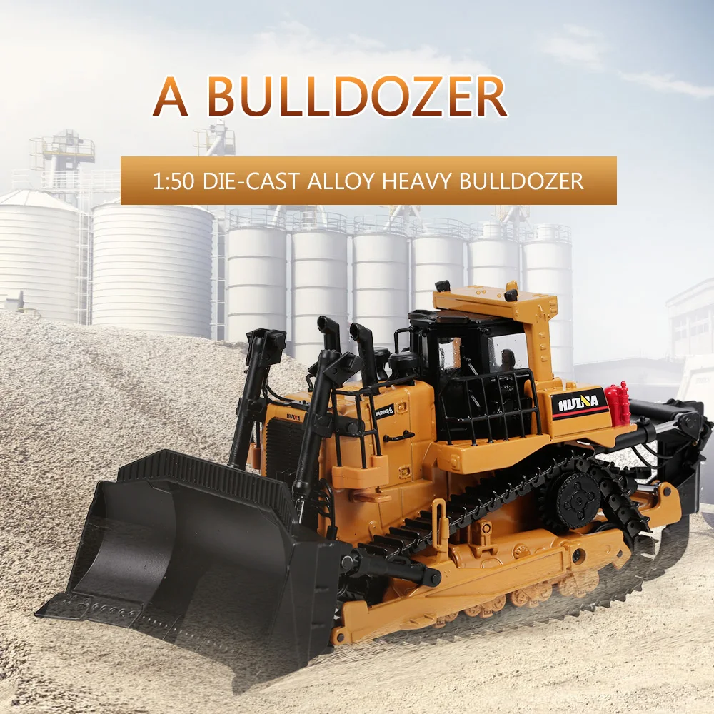 

1:50 Die-Cast Alloy Heavy Bulldozer Engineering Truck Static Model Caterpillar Wheel Bulldozer Educational Toy for Kids