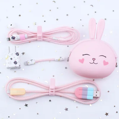 style 19 Мороженое милый мультфильм USB кабель наушники протектор набор с кабелем Стикеры для намотки Спиральный шнур протектор для iphone - Цвет: style 19