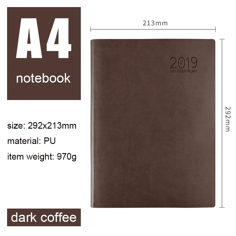Очень большой толстый блокнот формата А4, 200 листов, мягкий переплет, набор бумажных блокнотов без дерева для бизнес-офиса - Цвет: dark coffee
