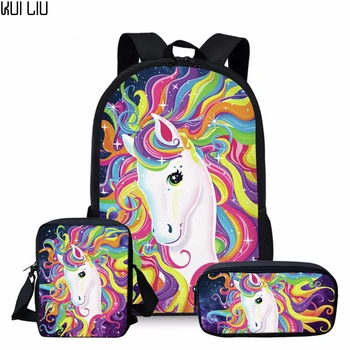 

Cartoon Unicorn School Backpack Set Teenage Girl Boy Student Kid Orthopedics Bagpack Children Satchel Enfant 3 PCS Set Schoolbag