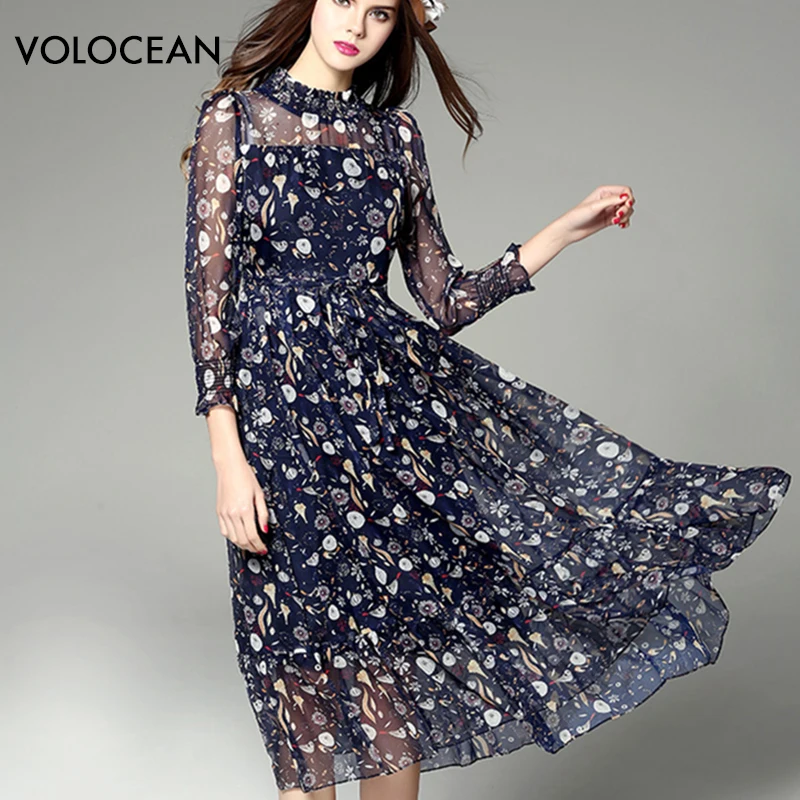 

VOLOCEAN Plus Size Party Dress Women 2019 Fashion Summer Dress Print Dress Women Slim Elegent Vintage Dress Female