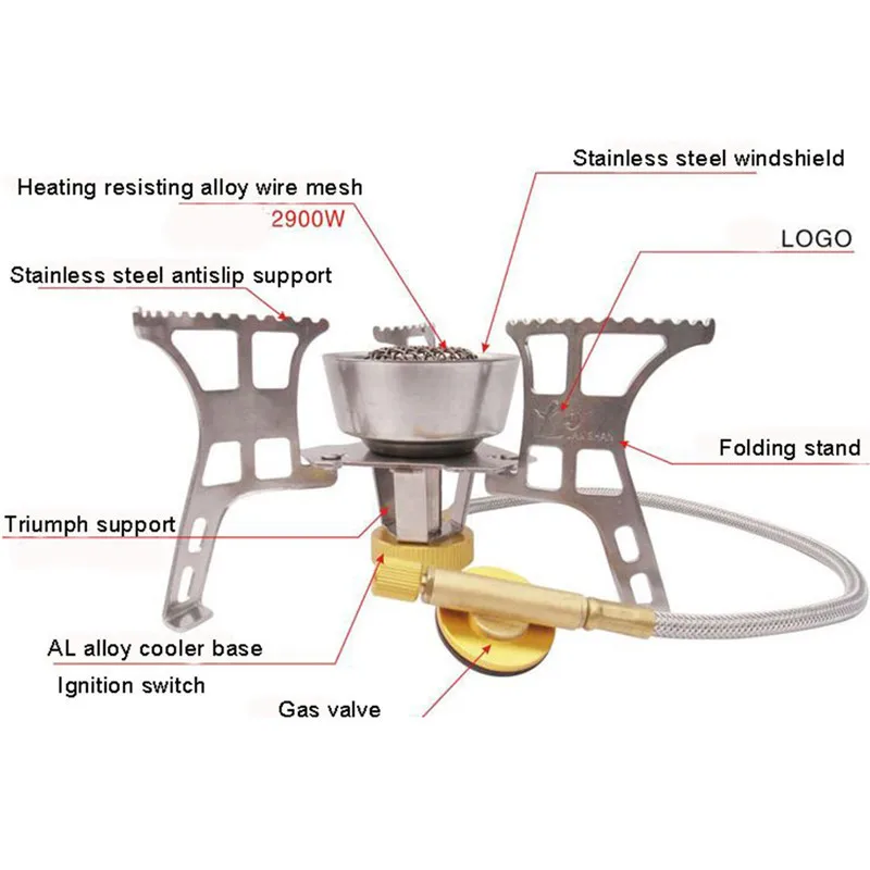 Открытый Кемпинг походный шланг газовая плита горелка Топливный Бак Газовая кухонная плита походный, нержавеющая сталь мини-печь бумажная