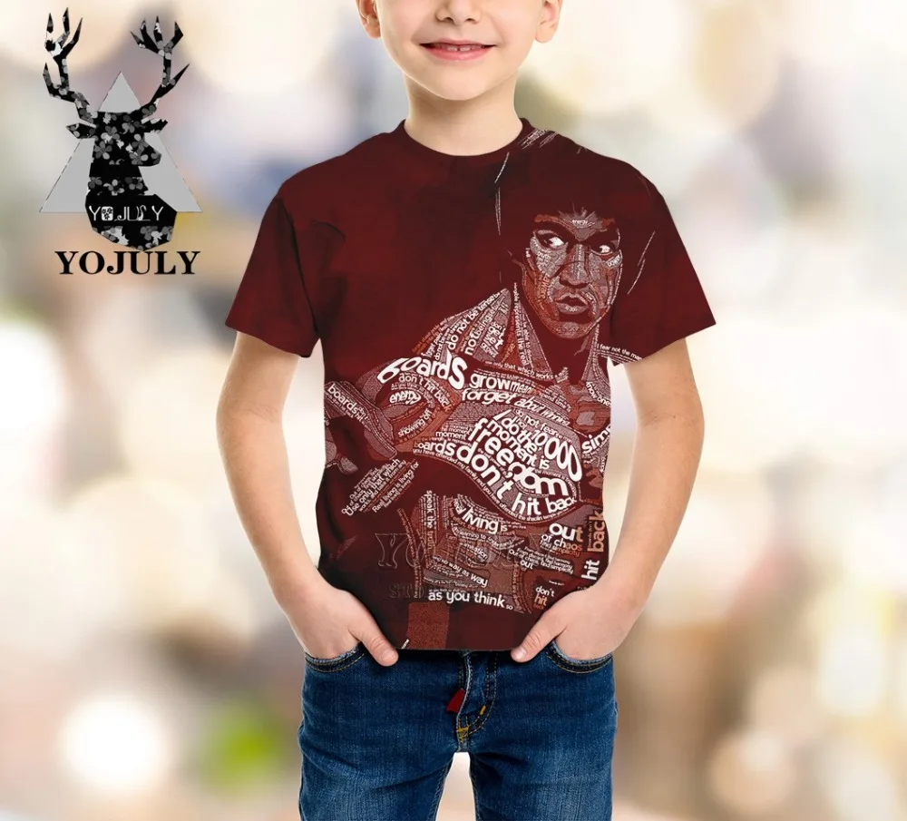 YOJULY Брюс Ли для мальчиков и девочек подростков 3d принт футболка кунг-фу звезды с коротким рукавом модные футболки детская одежда летние Modis A74