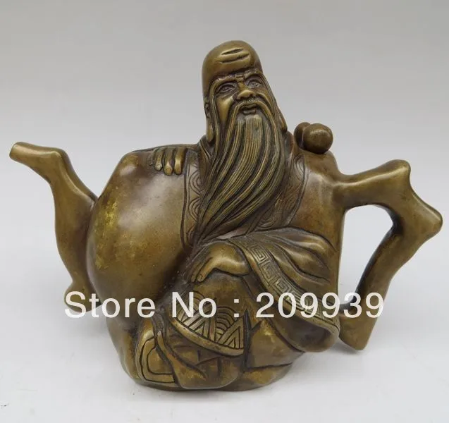 

001053 Unusual Chinese Bronze Statues-shouxing xuande w mark teapot NR 7.75 (A0314)