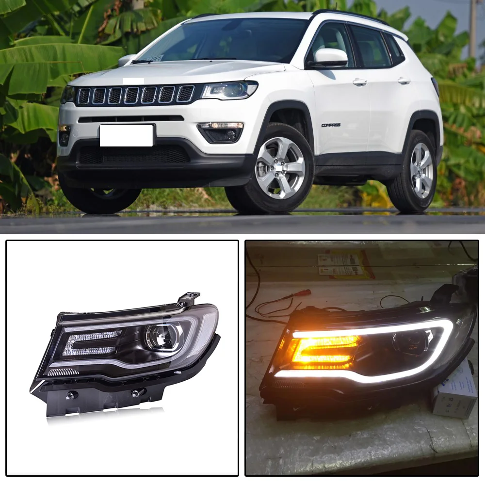 

CAPQX 2PCS For Jeep compass 2017-2018 LED headlight headlamp head light lamp assembly Double Xenon with Daytime Running Light