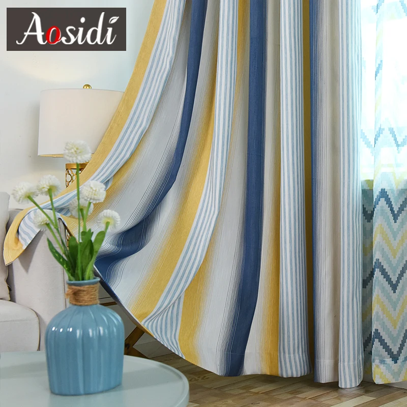 AOSIDI, плотные современные затемненные занавески в полоску для спальни, окна, цветные, окрашенные в пряжу, занавески для гостиной, готовые - Цвет: Blue