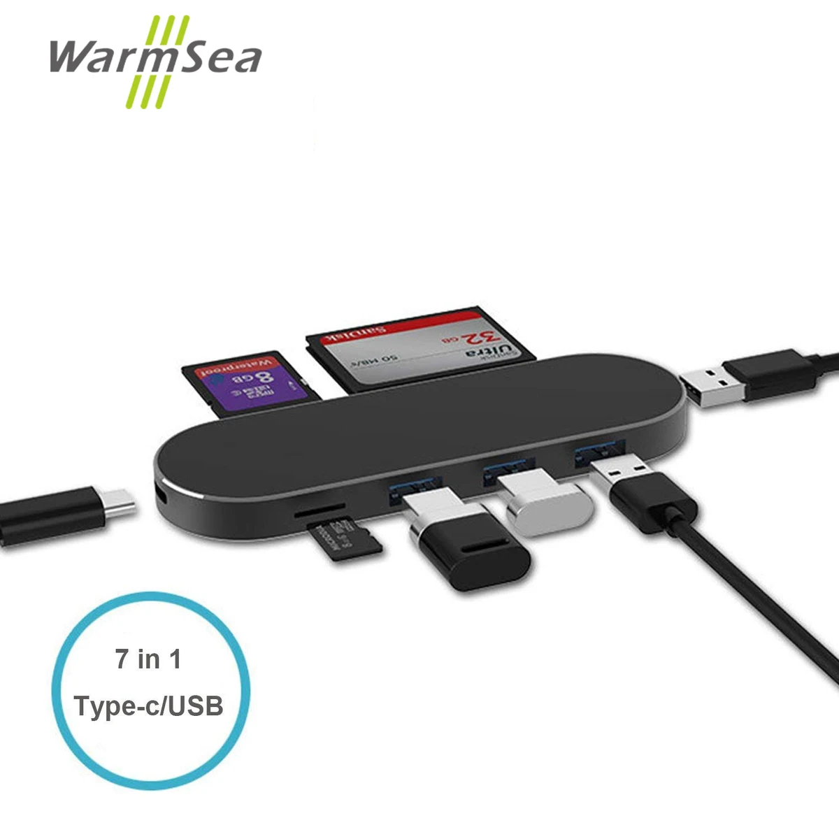 

USB Type C Hub Adapter 7in1 Multi-Port SD TF Card Reader USB Adapter High-speed Date Transfer USB 3.0 Charging Port for MacBook