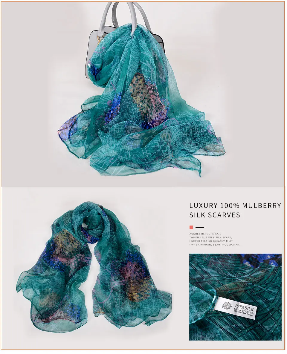 [BYSIFA] новые синие серые длинные шарфы с принтом для женщин шелковый шарф шаль весна осень тонкий шарф-снуд на голову, хиджаб 170*100 см