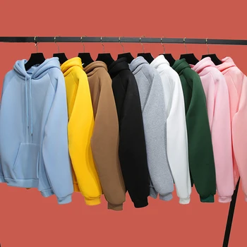 Plain Thick Hoodie Autumn Winter Female Basic Sweatshirt Poleron Mujer 2020 Kangaroo Pocket Hoodie Raglan Sleeve Hoodie Women ombre topstitched pocket design hoodie