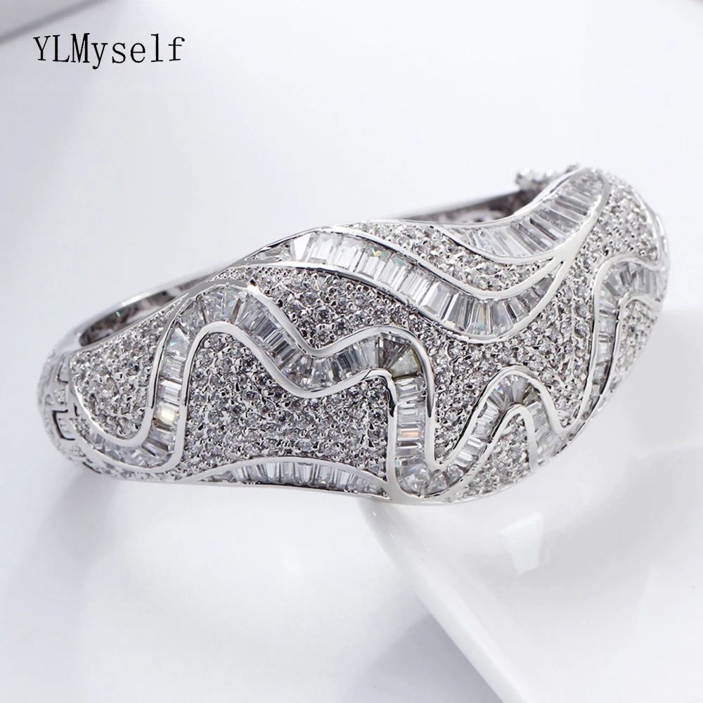 

Expensive Large bangle beautiful CZ jewelry for wedding party jewellery shiny crystal Big Bracelet & bangles for bridal