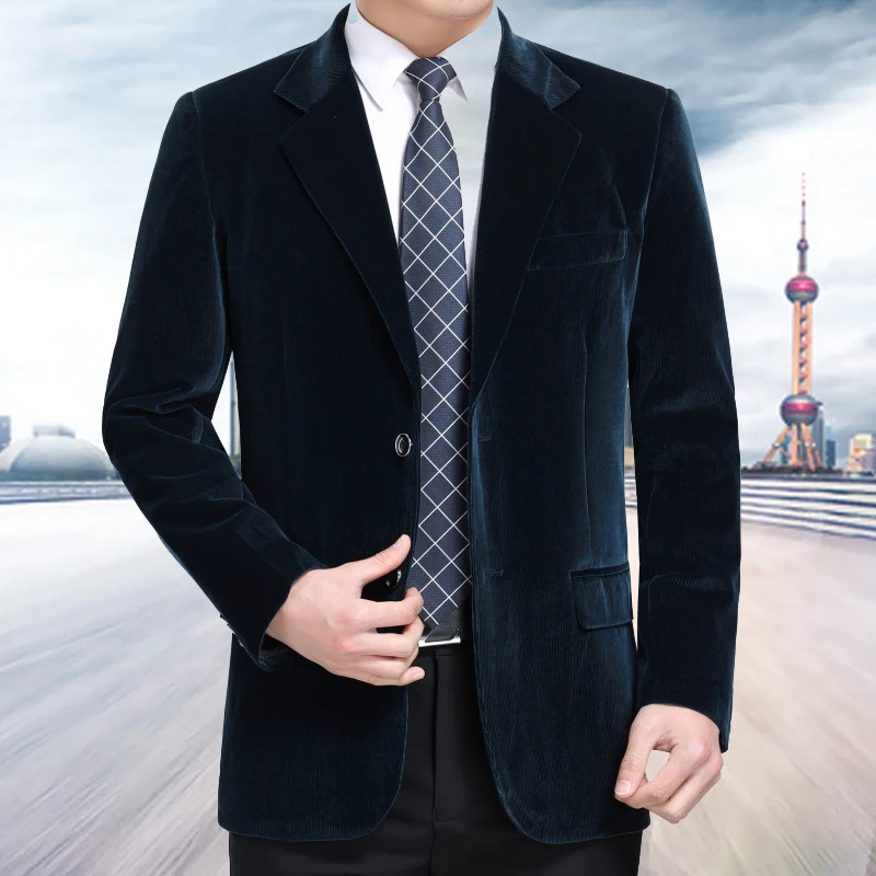 Mens Blazer Middle-aged Men's Business Casual Suit Corduroy Jacket spring and autumn solid color mens blazer
