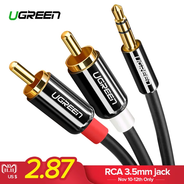 Ugreen Разъем RCA кабель 2 RCA мужчин и 3,5 мужской аудио кабель 2м 3м 5м AUX кабель для Edifer Домашний кинотеатр DVD VCD iPhone наушники