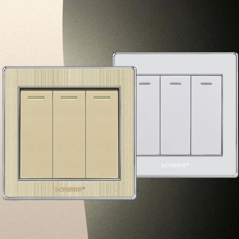 

UK standard Luxury white/Champagne gold light switch and 3 gang 2 way Wall Push button lamp Switch 110~250V 10A