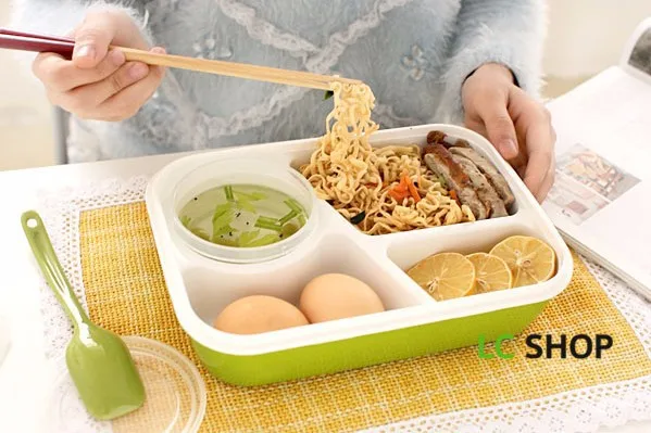 Детский Ланч-бокс из пищевого материала, микроволновый нагрев, 3 решетки с суповой чашей, герметичная коробка для обеда, ложка внутри
