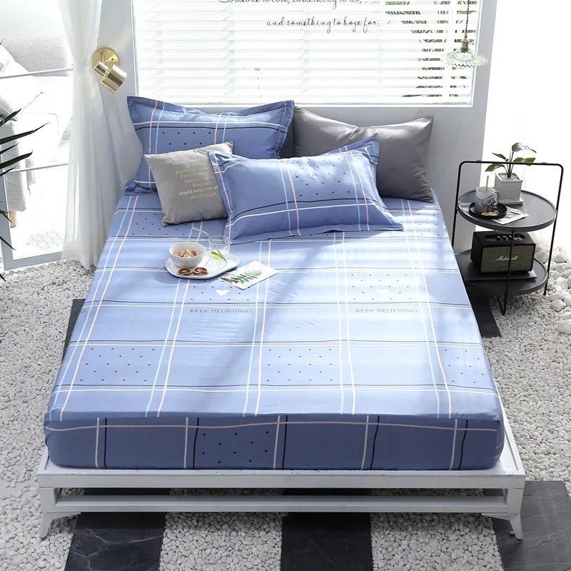 

Home Textile 100% Cotton Sheets Stripe Mattress Cover Bed Sheet Solid Color Fitted Sheet Bedspread Twin Full Queen King 8 Size