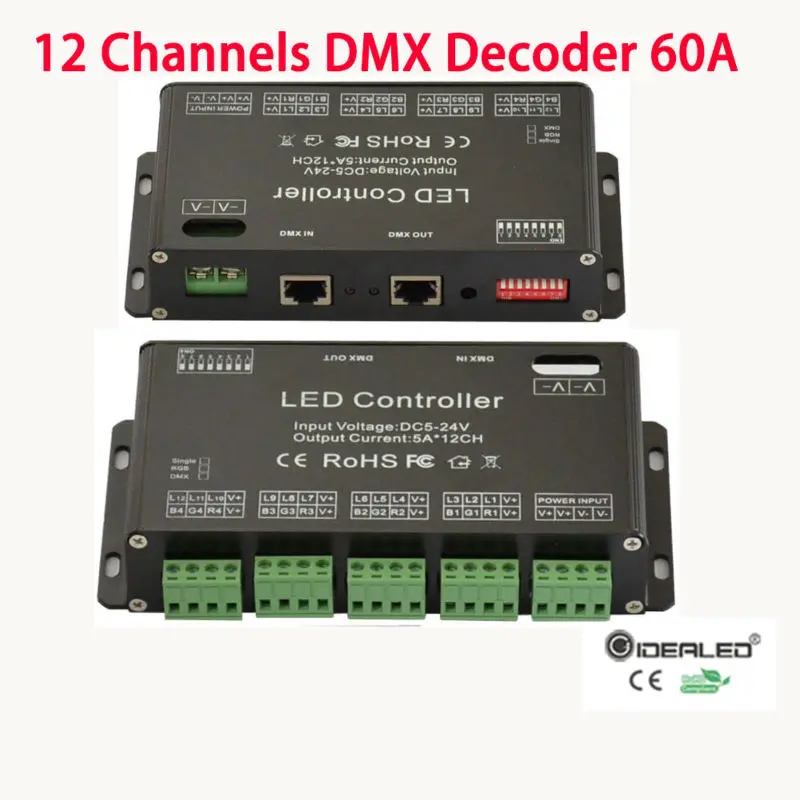 Простой в использовании 12 канальный dmx512 ШИМ декодер RGB 60A DMX диммер драйвер вход DC5