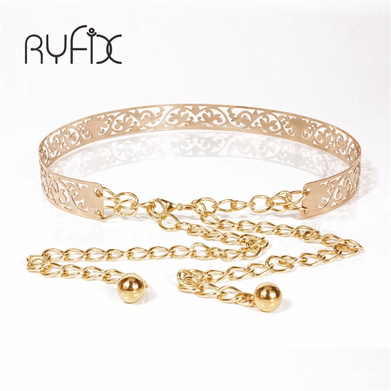 

2019 New female Full Metal Mirror thin Waist Belt Women Metallic Gold Plate With Chains Lady Punk Rocky waistband for women BL26