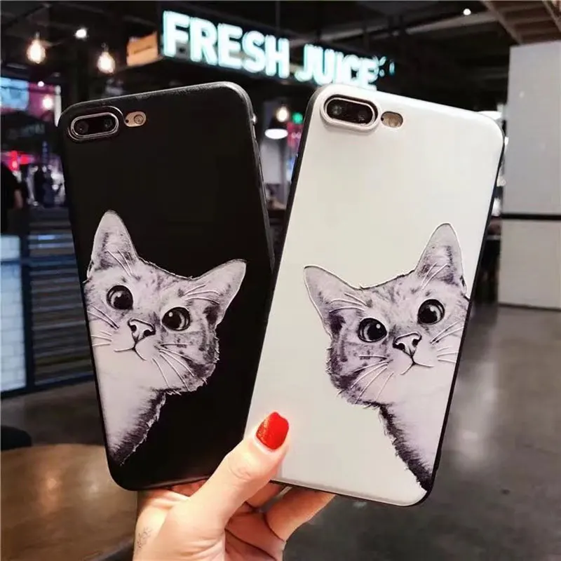 Boucho for iphone 5 SE 5s 6 6s 7 8 plus cases luxury cute cat relief phone case cover For iPhone X 6plus 7plus fundas coque |