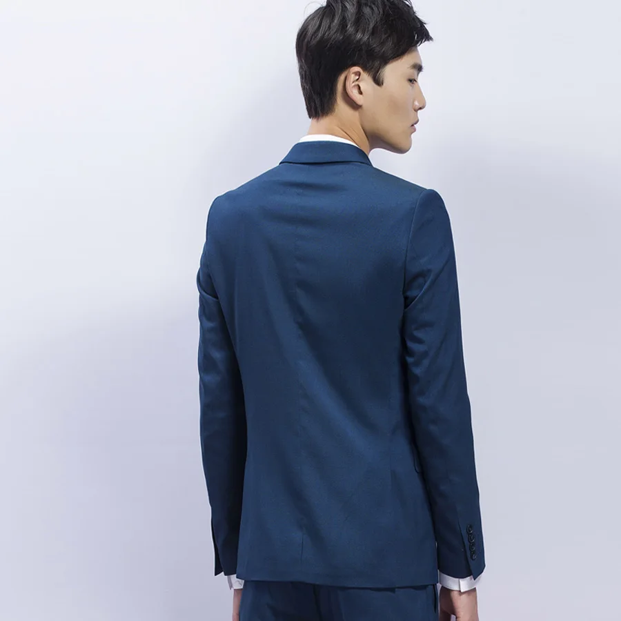Blue Business Suit Blazer Masculino Groom Tuxedos Wedding Suit 2 Pcs (Jacket+Pants) Terno Masculino Double Breasted Suit Men