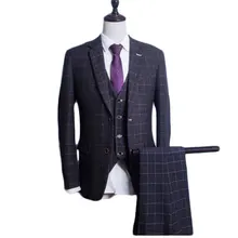 Модные мужские костюмы деловые официальные костюмы с двумя кнопками смокинги для жениха костюмы, куртки, брюки жилет жениха мужской костюм для шафера