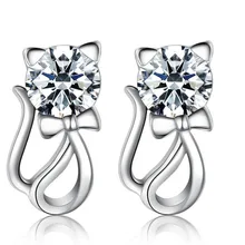 Новые милые 925 пробы серебряные Мультяшные серьги-гвоздики с кубическим цирконием в виде кота для женщин