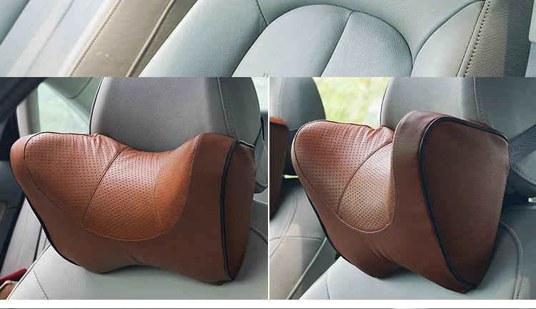 Натуральная Кожаный Автомобильный подголовник подушка поддержка памяти подушка для шеи из пенопласта черный/коричневый/бежевый для авто сиденья подголовник