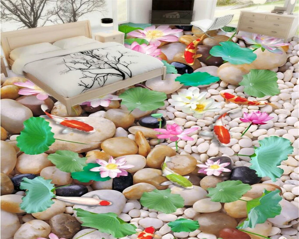 Beibehang 3D cobbled lotus background floor film stickers aisle parquet
living room bedroom bathroom 3d floor papel de parede