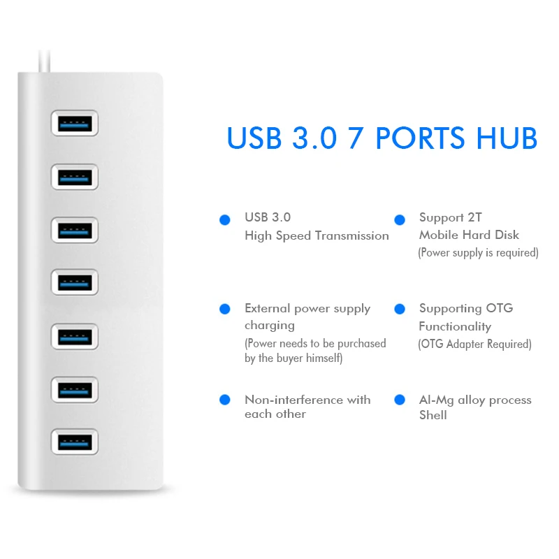 USB 3,0 концентратор алюминий 7 портов USB HUB высокая скорость 5 Гбит/с несколькими портами usb разветвитель адаптер usb 3 концентратор для ноутбука USB hab