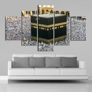

Islamic Wall Art Mecca Mosque Pilgrimage 5 Pieces Canvas Print Landscape Canvas Paintings Wall Prints Posters Home Decor Frame