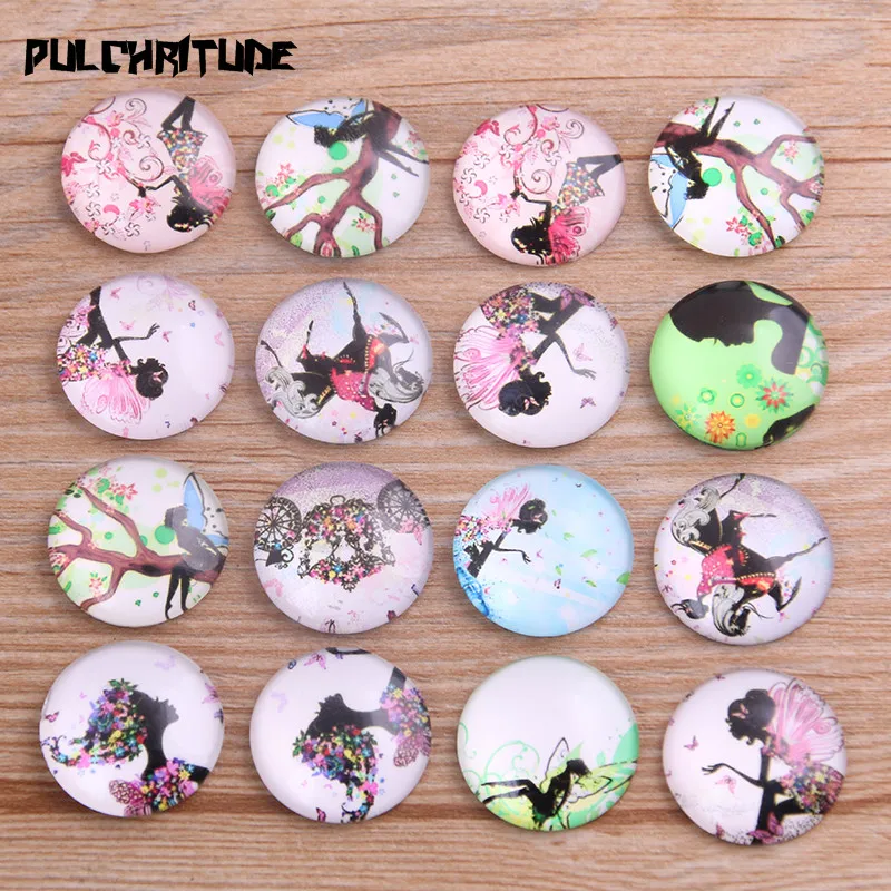 

PULCHRITUDE 6pcs Mix Angel wings Girl Pattern Round Glass Cabochon 20mm 25mm Dome Flat Back DIY Jewelry Finding