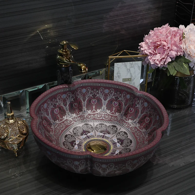 Us 288 0 Colorful Ceramic Sinks Counter Top Wash Basin Europe Vintage Style Wash Basin Vanities Flower Ceramic Wash Basin Bathroom Sink In Bathroom