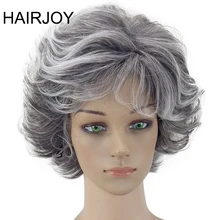 HAIRJOY Women Wig 2 Tones Grey White Ombre Synthetic Short Layered Curly Hair Puffy Bangs Heat Resistant 6 Color Available HAIRJOY Women Wig 2 Tones Grey White Ombre Synthetic Short Layered Curly Hair Puffy Bangs Heat Resistant 6 Color Available