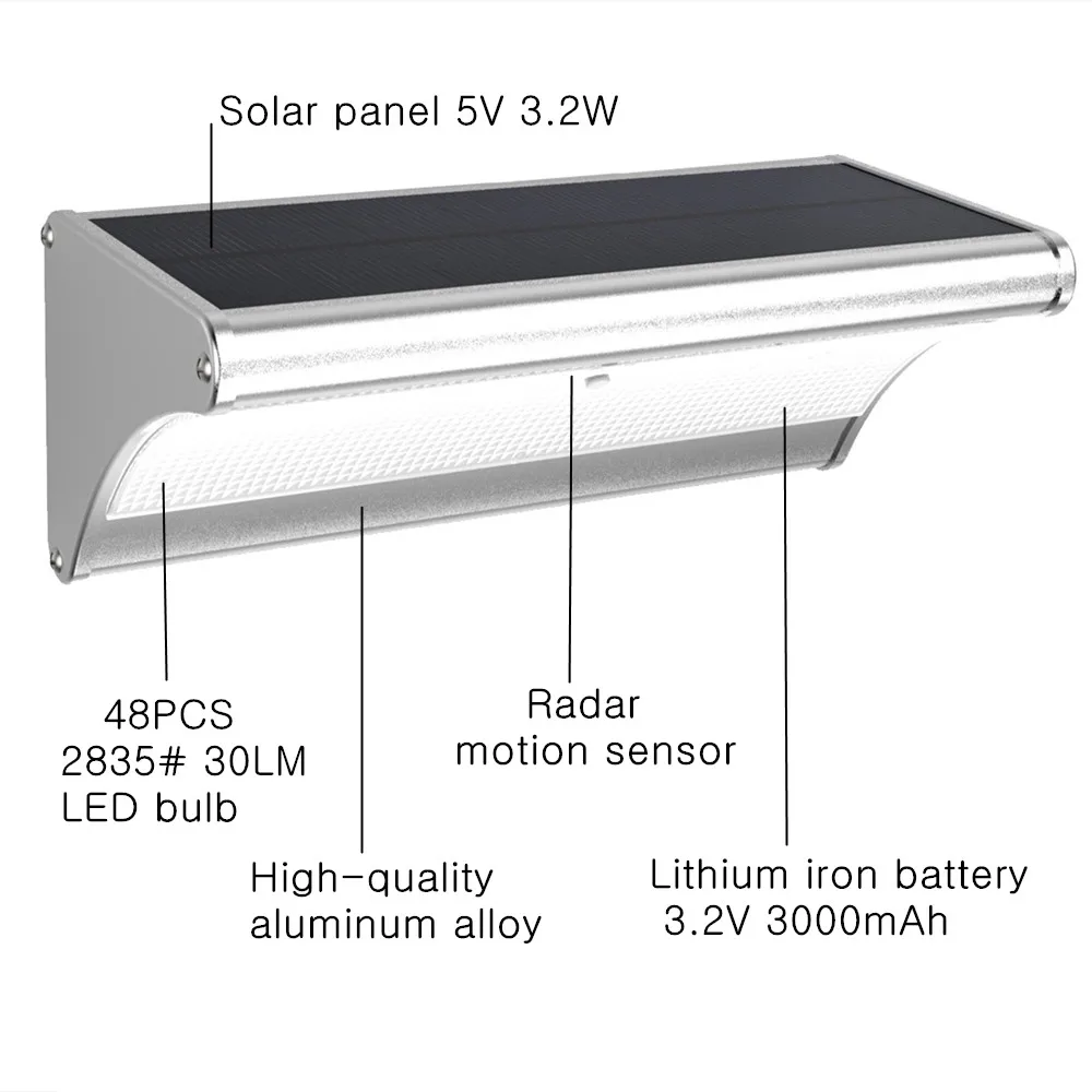 Levou ao ar Sensor de Movimento Iluminação do Jardim da Lâmpada de Energia Luz de Segurança com Bateria Livre Luzes Solares Lâmpada Led Radar 900lm Solar 48 12 Cheap garden light