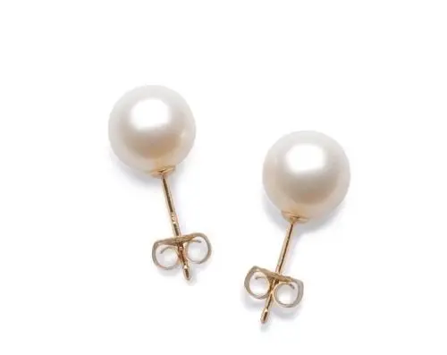

hj 00763 Huge natural 9-10MM south sea genuine white perfect round pearl stud earring 14k